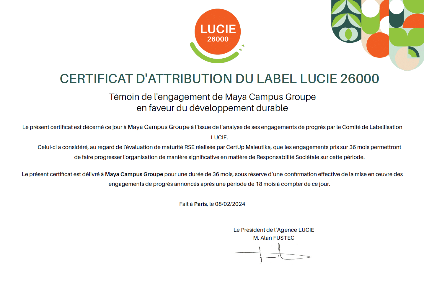 certificat label lucie 26000<br />
