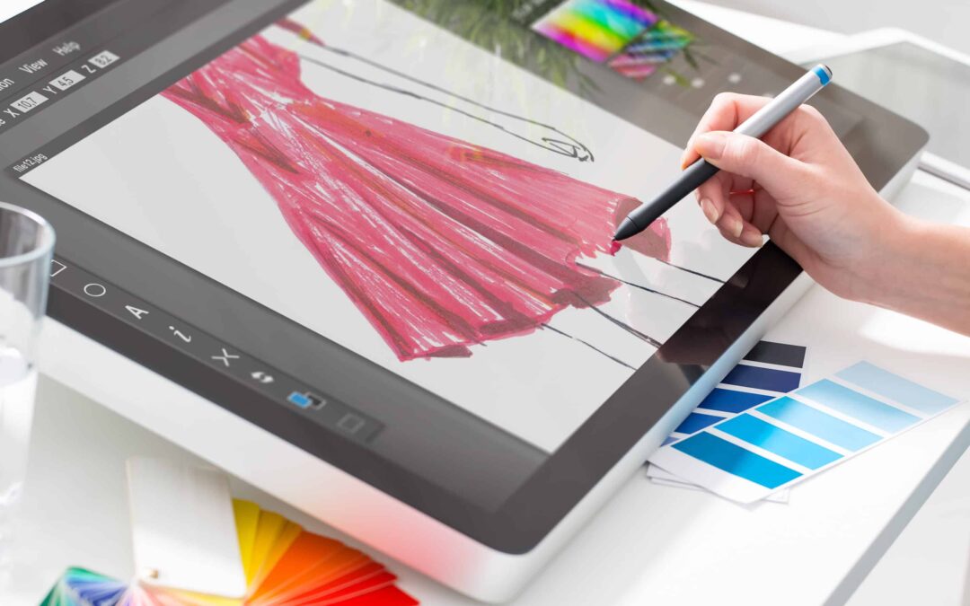 Graphic designer at work. Color samples.