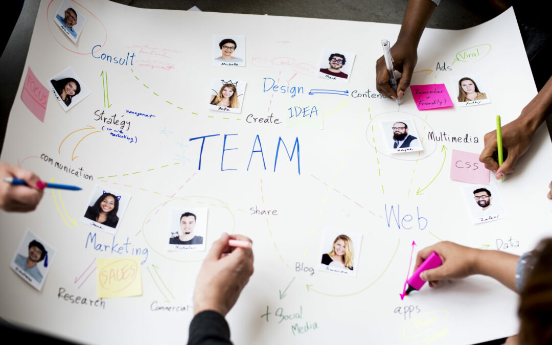 Group of people brainstorming meeting in the room