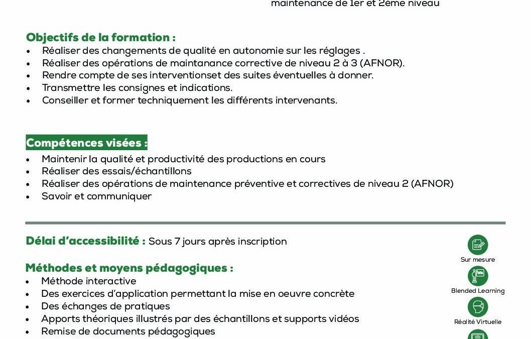S29 Réalisation du suivi qualitatif d’une production et maintien en état d’un parc machines