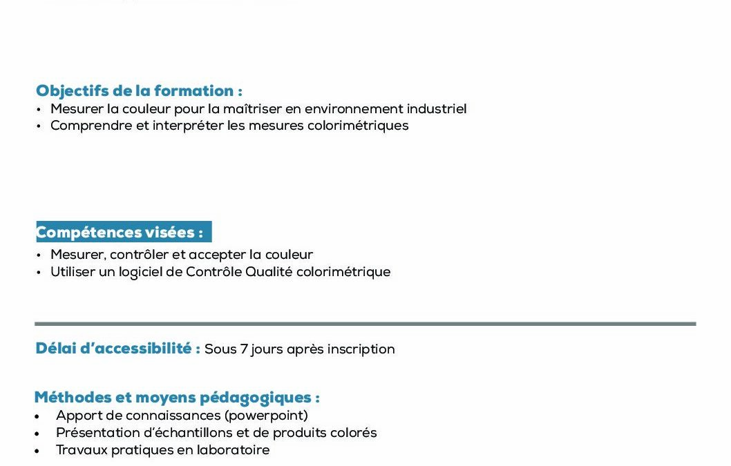 TE30 Couleur et contrôle qualité