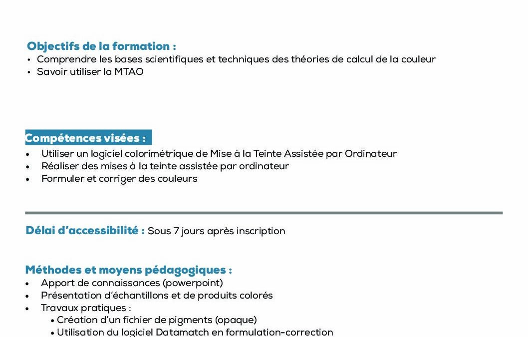 TE31 Couleur et mise à la teinte à l&rsquo;œil assistée par ordinateur