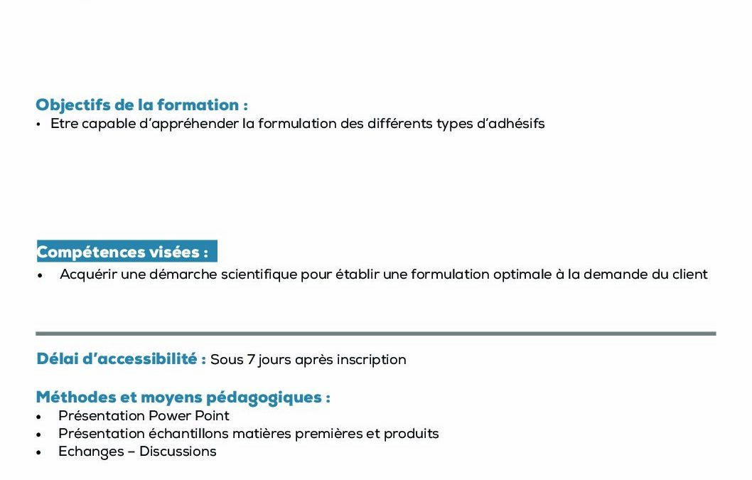 TE34 Formulation des adhésifs