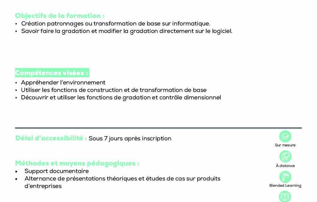 BE11 CAO Gerber, Lectra niveau débutant – gradation
