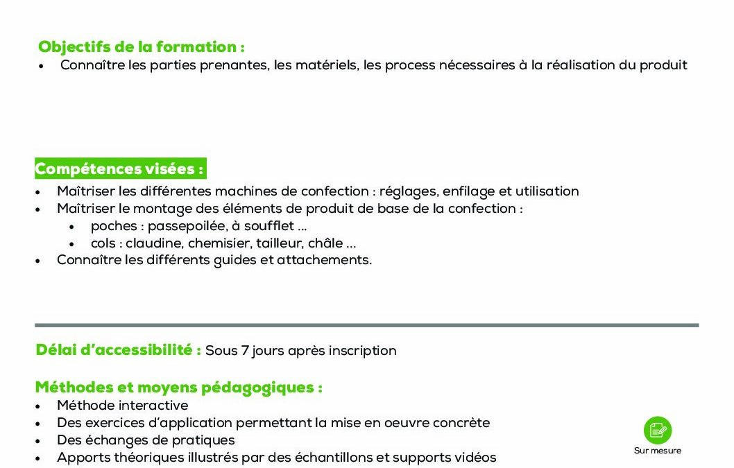 BM1 Connaissance de base de la confection
