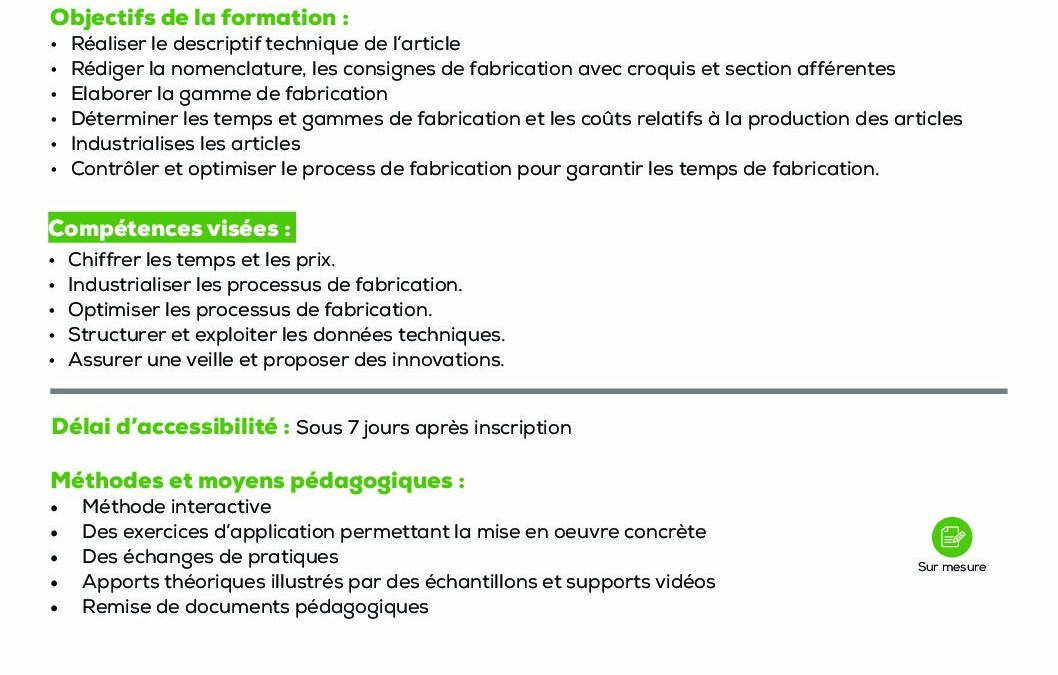 BM12 Agent des méthodes industrialisation mode et textile