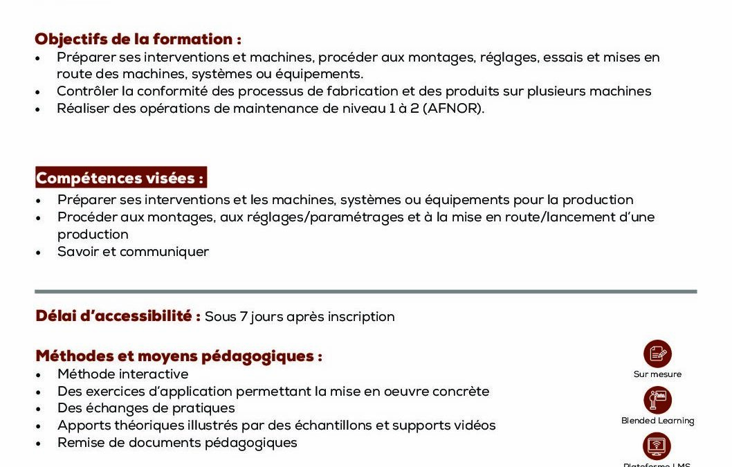 FP17 Préparation, le réglage d’un équipement industriel et la réalisation de la maintenance de 1er et 2ème niveau
