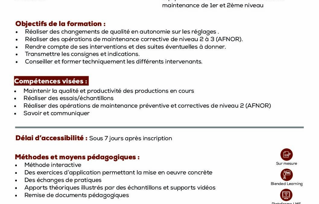 FP18 Réalisation du suivi qualitatif d’une production et maintien en état d’un parc machines
