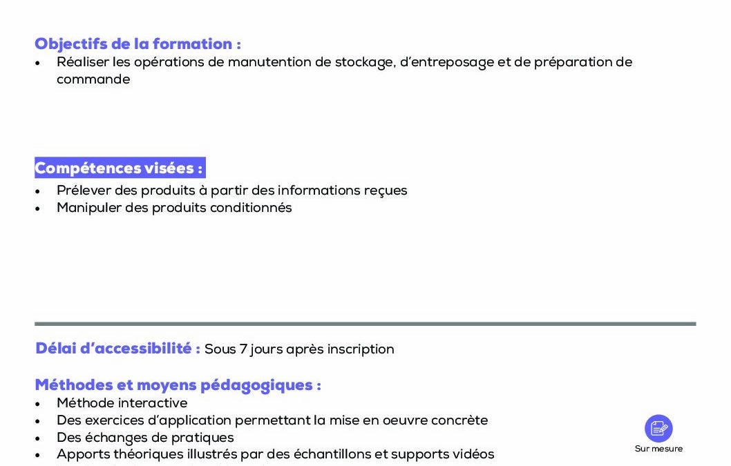 LO3 La préparation, le groupage ou dégroupage de produit