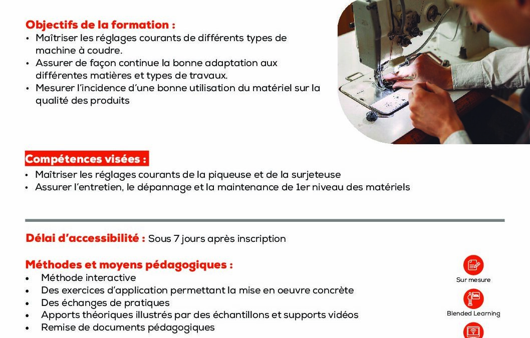MI3 Maintenance 1er niveau niveau pour mécanicien en atelier de confection