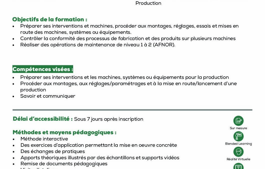 ST29 Préparation, le réglage d’un équipement industriel et la réalisation de la maintenance de 1er et 2ème niveau