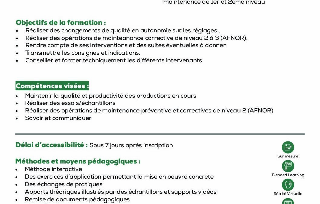 ST30 Réalisation du suivi qualitatif d’une production et maintien en état d’un parc machines