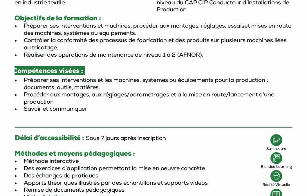 ST47 Préparation, le réglage d’un équipement industriel et la