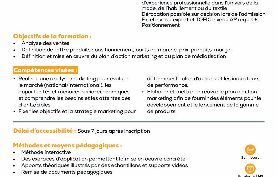 SC5 Définir et concevoir le plan marketing d’une gamme de produits Mode et Textile