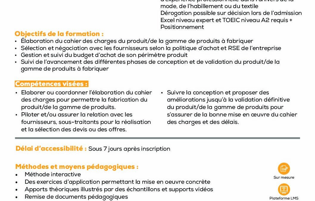 SC7 Décider la mise en collection et piloter la conception technique des produits Mode et Textile