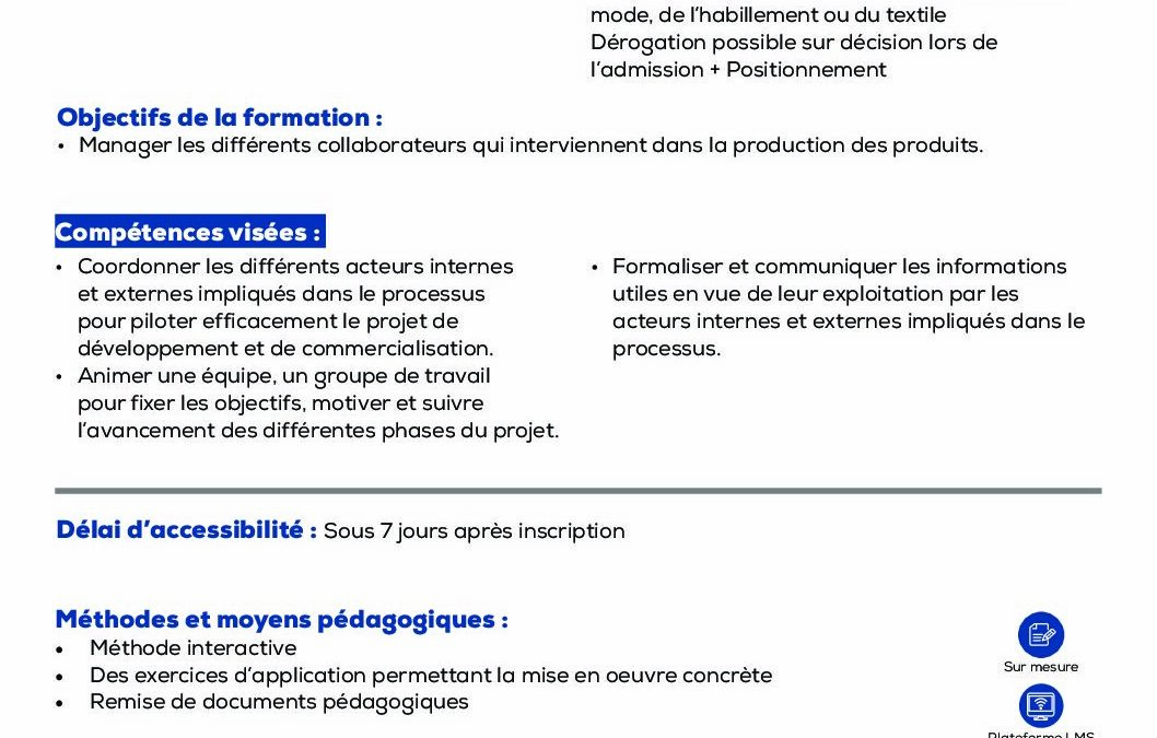 PM25 Manager et coordonner les équipes de création et de développement de produits Mode et Textile