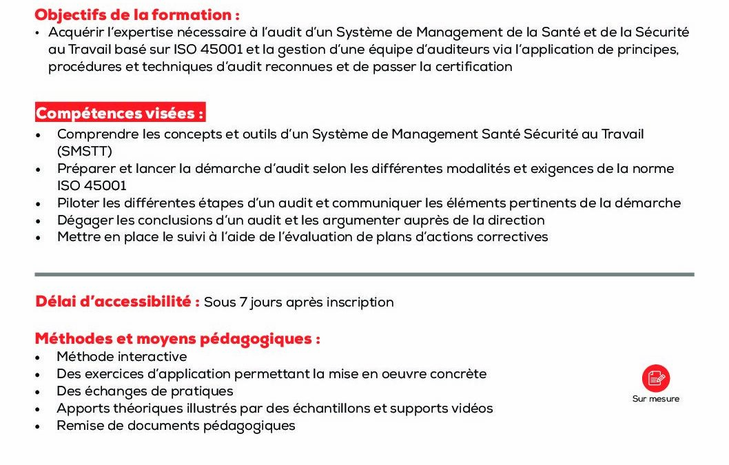 SS10 Auditer un système de management de la SST