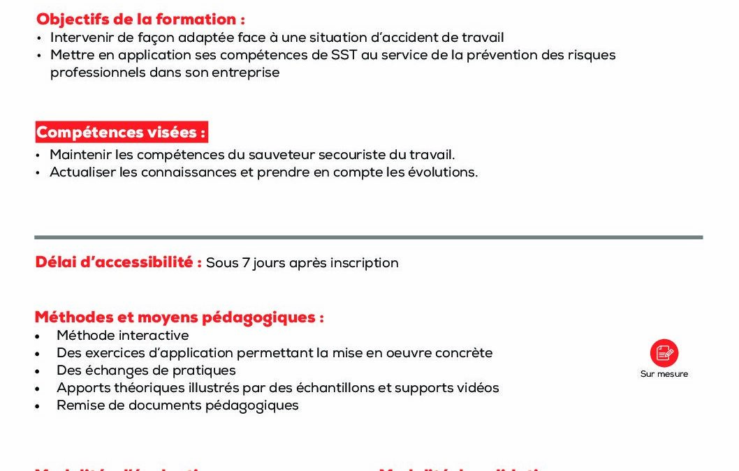 SS6 Maintenir et actualiser ses compétences SST
