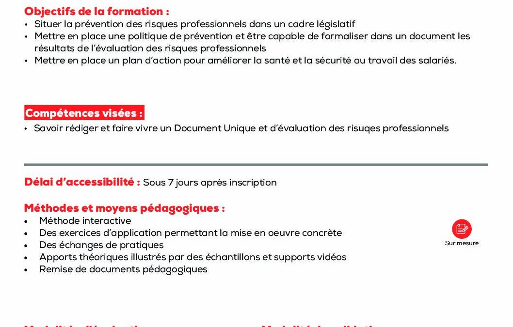 SS7 Rédaction et mise à jour du DUERP