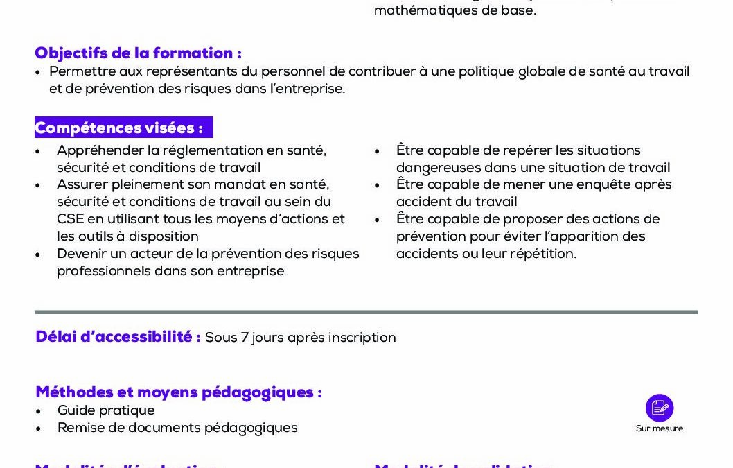 RH3 Formation recyclage nouveau mandat CSE CSSCT entreprises moins de 300