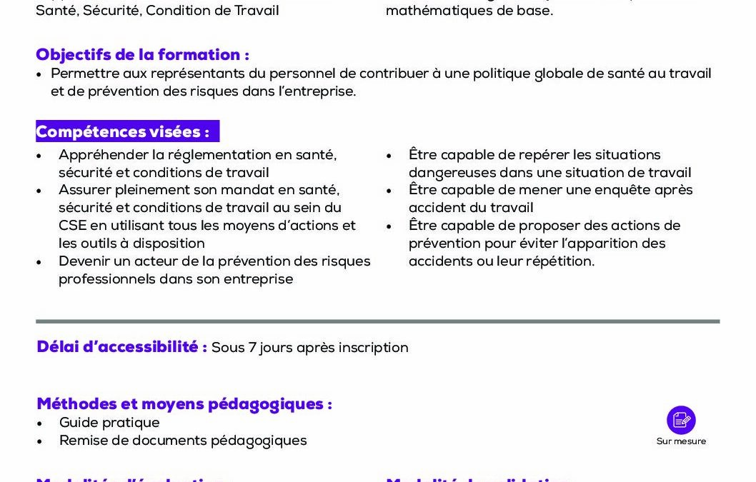 RH4 Formation initiale CSE CSSCT entreprises plus de 300