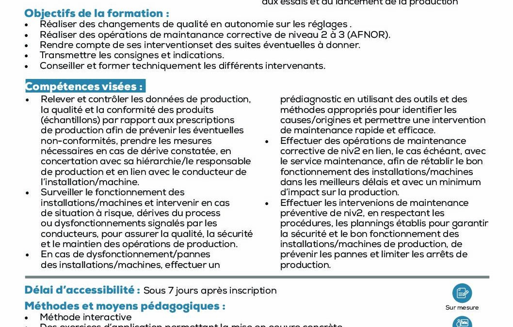 TE17 Suivre et maintenir une production conforme et assurer